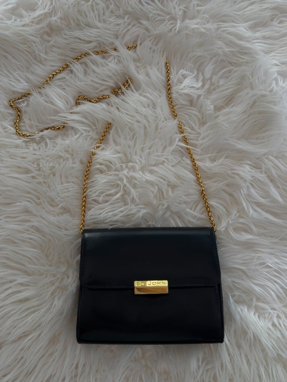 St. John Black Leather Crossbody Bag Made in Italy Vintage Rare